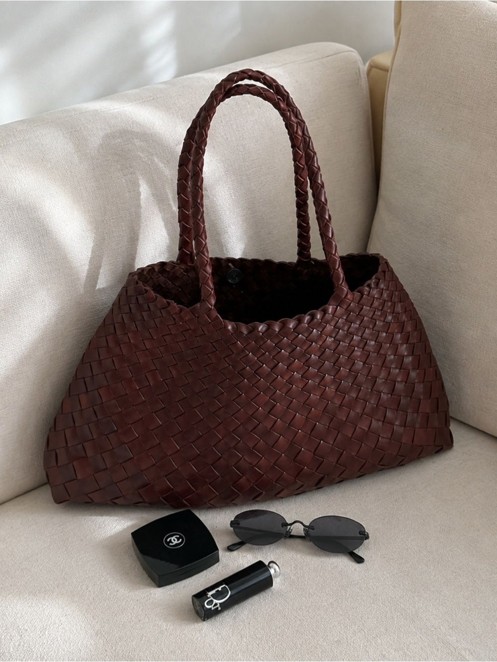 Dragon Diffusion Woven Leather Crossbody Bag in Dark Brown